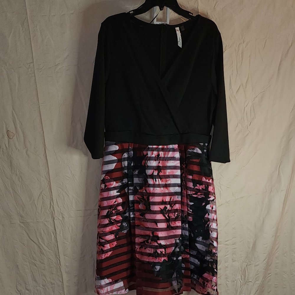 NY Collection Sheer Floral Striped Dress women plus size 1X - Picture 9 of 11